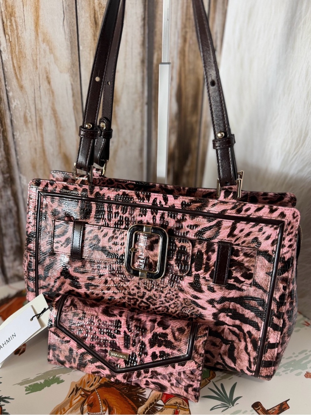 BRAHMIN BLUSH WINSLET JOSETTE & VERONICA WALLET PINK JAGUAR TIGER STRIPES NWT